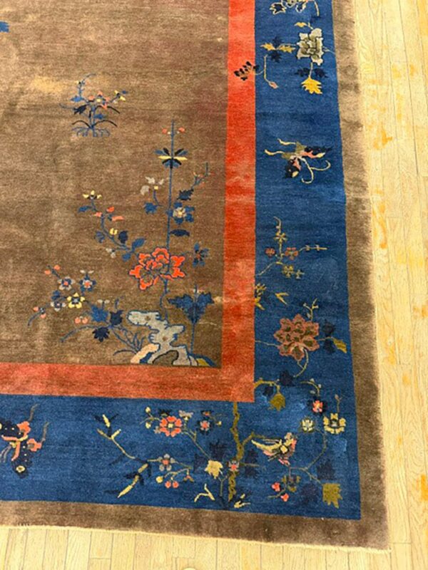 1920s brown field modern floral antique chinese art deco rug 4 1920s brown field modern floral antique chinese art deco rug - detail view 3