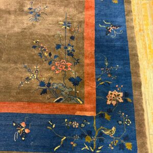 1920s Brown Field Modern Floral Antique Chinese Art Deco Rug - detail view 4