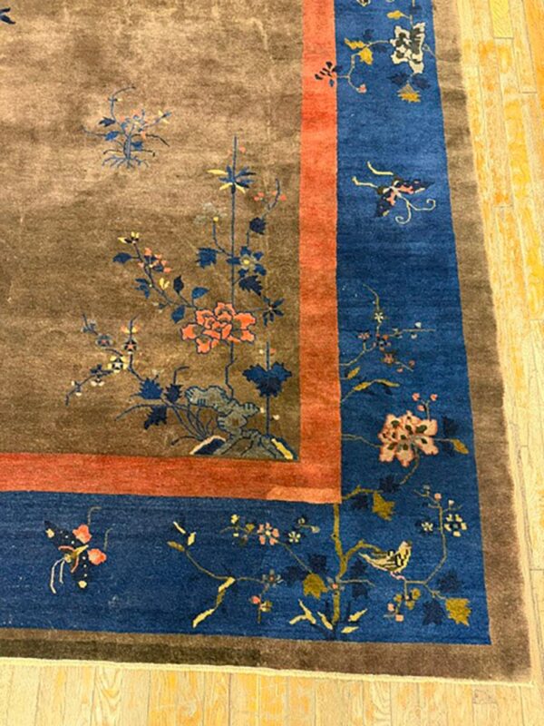 1920s brown field modern floral antique chinese art deco rug 5 1920s brown field modern floral antique chinese art deco rug - detail view 4