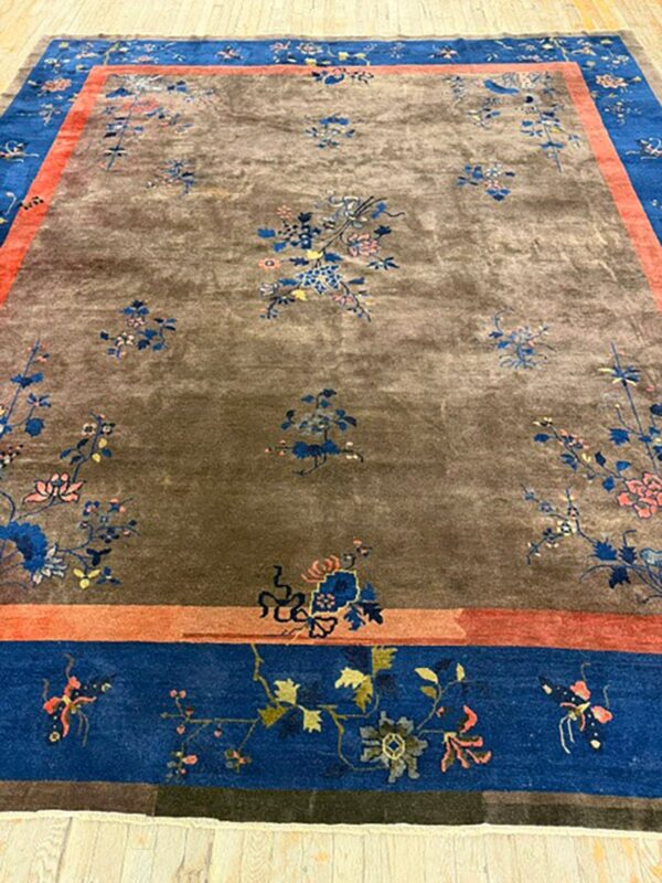 1920s brown field modern floral antique chinese art deco rug 7 1920s brown field modern floral antique chinese art deco rug - detail view 6