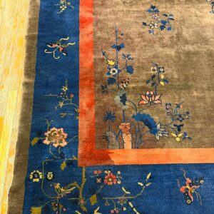 1920s Brown Field Modern Floral Antique Chinese Art Deco Rug - detail view 7