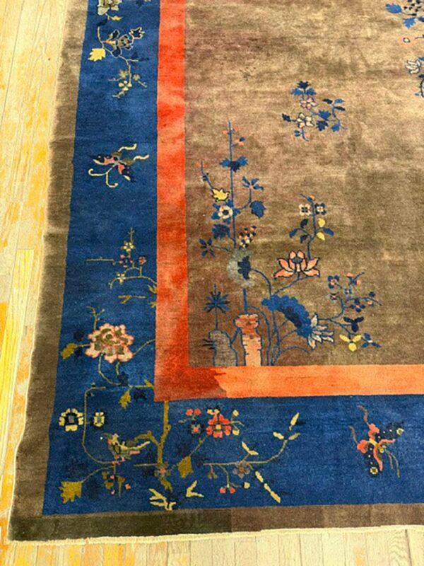 1920s brown field modern floral antique chinese art deco rug 8 1920s brown field modern floral antique chinese art deco rug - detail view 7