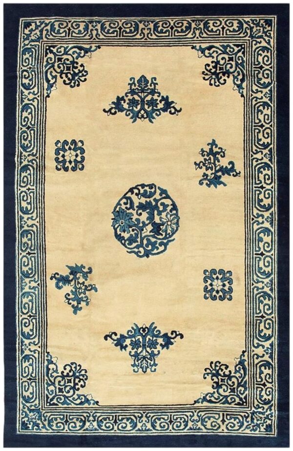 1920s cream medallion geometric knotted wool antique chinese peking carpet rug 1 1920s cream medallion geometric knotted wool antique chinese peking carpet rug