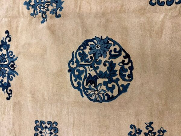 1920s cream medallion geometric knotted wool antique chinese peking carpet rug 5 1920s cream medallion geometric knotted wool antique chinese peking carpet rug - detail view 4