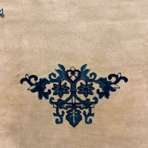 1920s Cream Medallion Geometric Knotted Wool Antique Chinese Peking Carpet Rug - detail view 5