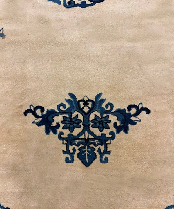 1920s cream medallion geometric knotted wool antique chinese peking carpet rug 6 1920s cream medallion geometric knotted wool antique chinese peking carpet rug - detail view 5