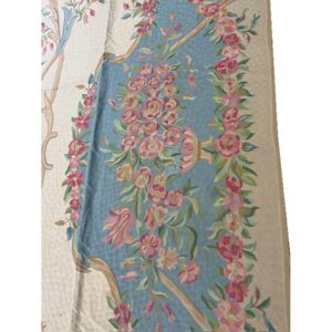 1920s Ivory Floral Medalion Antique European Flatweave Wool Chain Stitch Rug - detail view 1