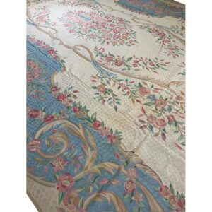 1920s Ivory Floral Medalion Antique European Flatweave Wool Chain Stitch Rug - detail view 2