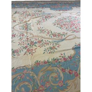 1920s Ivory Floral Medalion Antique European Flatweave Wool Chain Stitch Rug - detail view 3