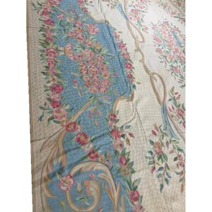 1920s Ivory Floral Medalion Antique European Flatweave Wool Chain Stitch Rug - detail view 5