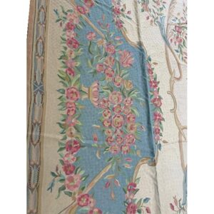 1920s Ivory Floral Medalion Antique European Flatweave Wool Chain Stitch Rug - detail view 6