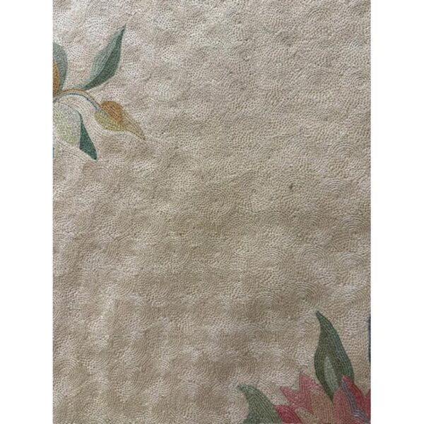 1920s ivory floral medalion antique european flatweave wool chain stitch rug - detail view 7
