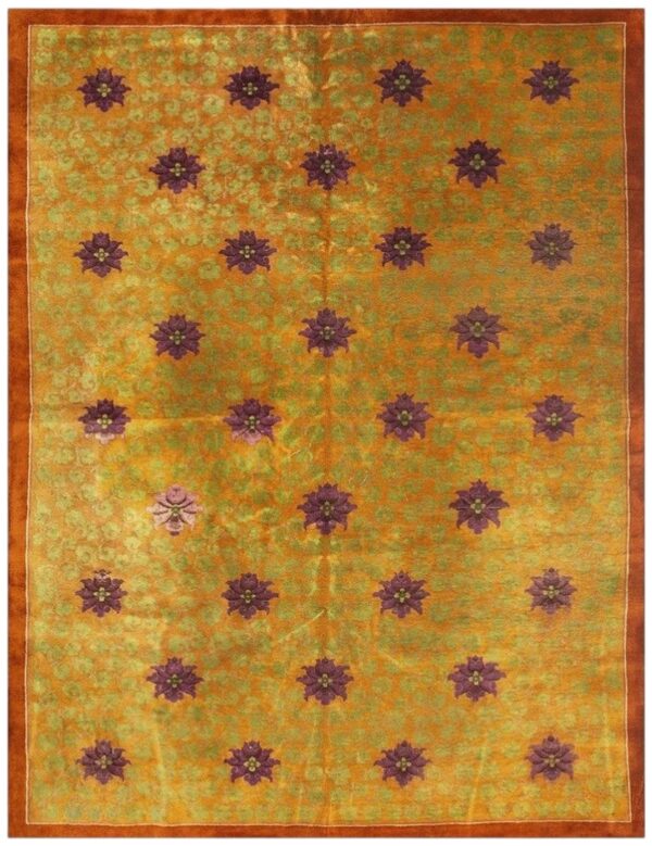 1920s orange branches sprays modern floral antique chinese knotted art deco rug