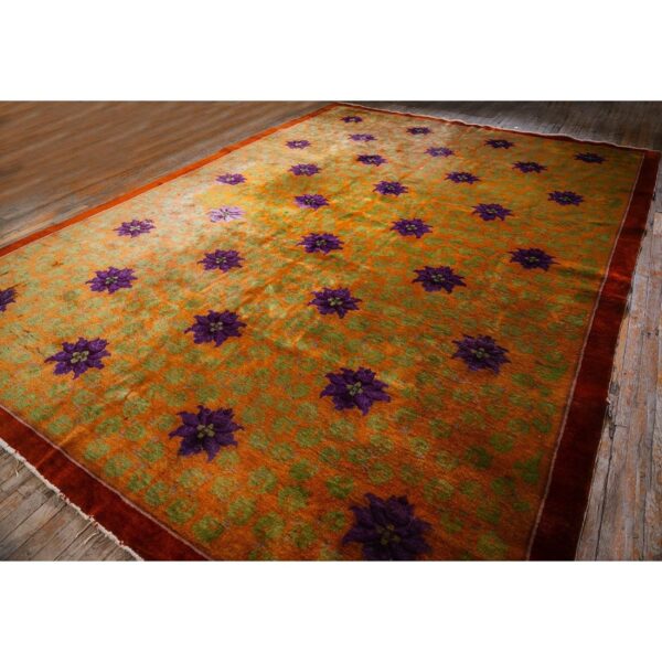 1920s orange branches sprays modern floral antique chinese knotted art deco rug - detail view 1
