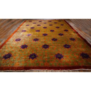 1920s Orange Branches Sprays Modern Floral Antique Chinese Knotted Art Deco Rug - detail view 2