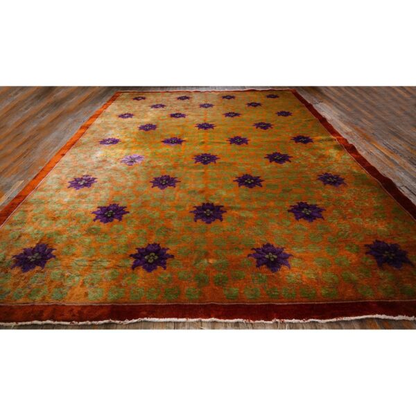 1920s orange branches sprays modern floral antique chinese knotted art deco rug - detail view 2