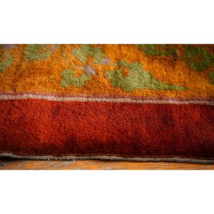 1920s Orange Branches Sprays Modern Floral Antique Chinese Knotted Art Deco Rug - detail view 3