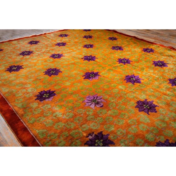 1920s orange branches sprays modern floral antique chinese knotted art deco rug - detail view 4