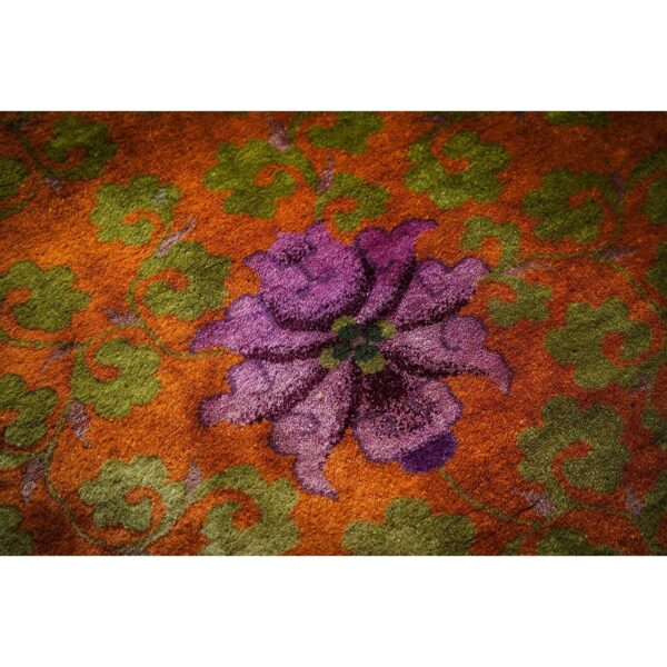 1920s orange branches sprays modern floral antique chinese knotted art deco rug - detail view 5