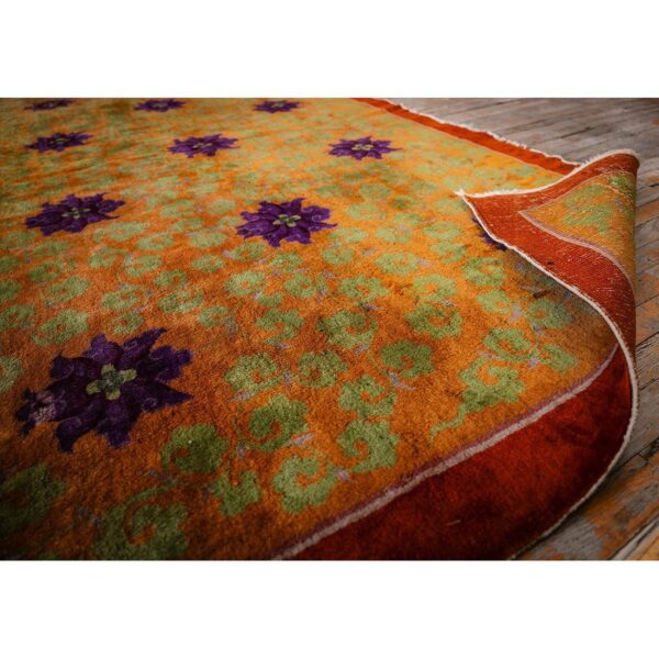 1920s orange branches sprays modern floral antique chinese knotted art deco rug - detail view 7