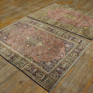 1920s Pink Medallion Pair of Antique Persian Silk Qum Carpets 3' 7'' X 5' 2'' Handknotted Wool Rugs - detail view 1