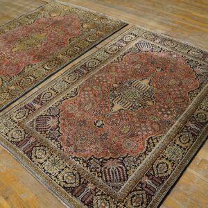 1920s Pink Medallion Pair of Antique Persian Silk Qum Carpets 3' 7'' X 5' 2'' Handknotted Wool Rugs - detail view 2