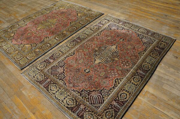 1920s pink medallion pair of antique persian silk qum carpets 3' 7'' x 5' 2'' handknotted wool rugs - detail view 2