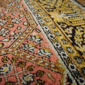 1920s Pink Medallion Pair of Antique Persian Silk Qum Carpets 3' 7'' X 5' 2'' Handknotted Wool Rugs - detail view 3