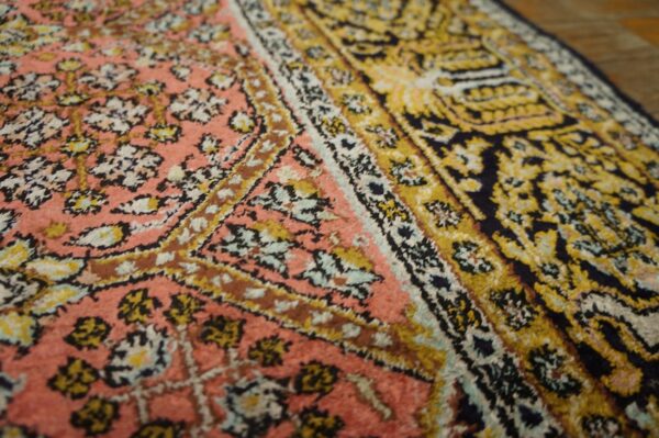 1920s pink medallion pair of antique persian silk qum carpets 3' 7'' x 5' 2'' handknotted wool rugs - detail view 3