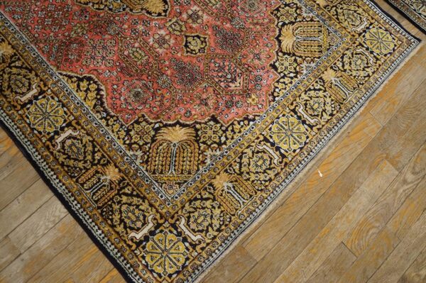 1920s pink medallion pair of antique persian silk qum carpets 3' 7'' x 5' 2'' handknotted wool rugs - detail view 4