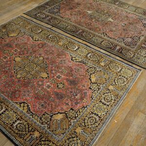 1920s Pink Medallion Pair of Antique Persian Silk Qum Carpets 3' 7'' X 5' 2'' Handknotted Wool Rugs - detail view 5