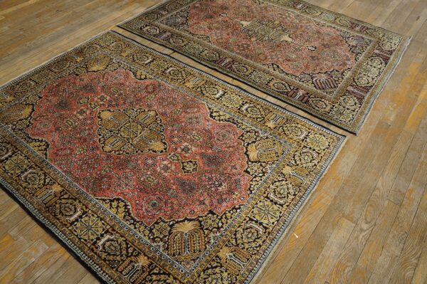 1920s pink medallion pair of antique persian silk qum carpets 3' 7'' x 5' 2'' handknotted wool rugs - detail view 5
