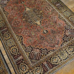 1920s Pink Medallion Pair of Antique Persian Silk Qum Carpets 3' 7'' X 5' 2'' Handknotted Wool Rugs - detail view 6