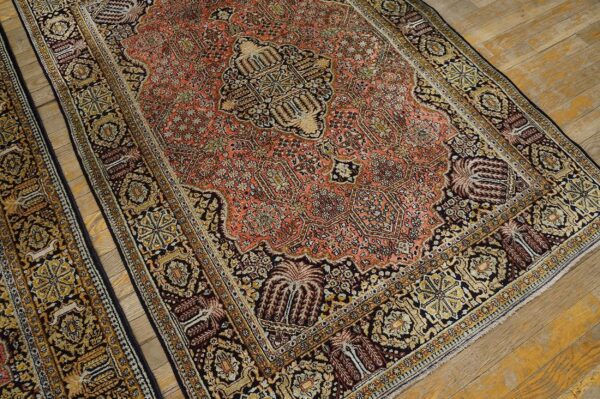 1920s pink medallion pair of antique persian silk qum carpets 3' 7'' x 5' 2'' handknotted wool rugs - detail view 6