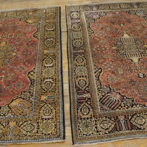 1920s Pink Medallion Pair of Antique Persian Silk Qum Carpets 3' 7'' X 5' 2'' Handknotted Wool Rugs - detail view 7