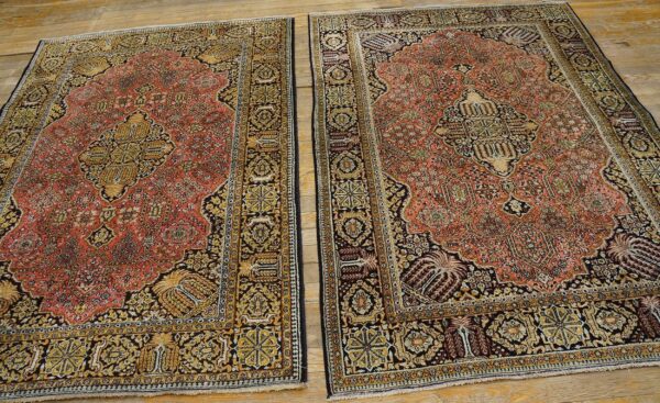 1920s pink medallion pair of antique persian silk qum carpets 3' 7'' x 5' 2'' handknotted wool rugs - detail view 7