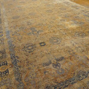 1920s Tan Camel Floral Antique Persian Kerman Rug 11' 8" X 21'8" Knotted Wool Carpet - detail view 1