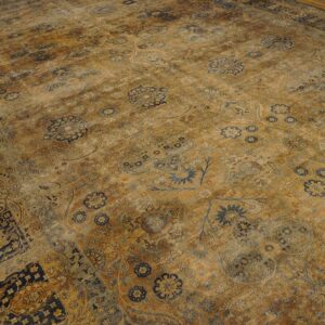 1920s Tan Camel Floral Antique Persian Kerman Rug 11' 8" X 21'8" Knotted Wool Carpet - detail view 2