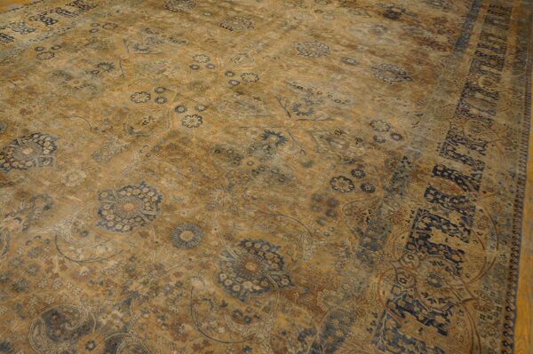 1920s tan camel floral antique persian kerman rug 11' 8" x 21'8" knotted wool carpet - detail view 4