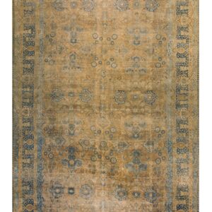 1920s Tan Camel Floral Antique Persian Kerman Rug 11' 8" X 21'8" Knotted Wool Carpet - detail view 5