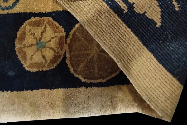 1930s beige floral shou antique chinese peking rug 3' 0''x 4' 10'' handknotted wool carpet 4 1930s beige floral shou antique chinese peking rug 3' 0''x 4' 10'' handknotted wool carpet - detail view 3