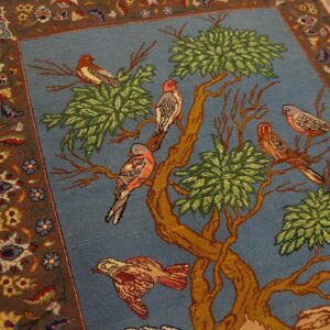 1930s Blue Animalistic Antique Persian Tabriz Rug 2' X 2' 3" Handknotted Wool Carpet - detail view 1