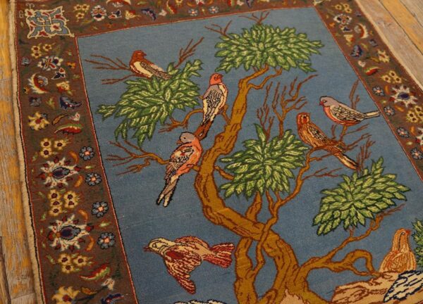1930s blue animalistic antique persian tabriz rug 2' x 2' 3" handknotted wool carpet 2 1930s blue animalistic antique persian tabriz rug 2' x 2' 3" handknotted wool carpet - detail view 1