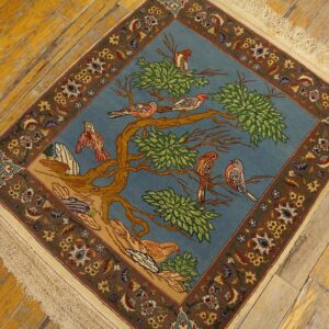 1930s Blue Animalistic Antique Persian Tabriz Rug 2' X 2' 3" Handknotted Wool Carpet - detail view 2
