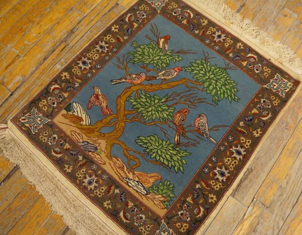 1930s blue animalistic antique persian tabriz rug 2' x 2' 3" handknotted wool carpet 3 1930s blue animalistic antique persian tabriz rug 2' x 2' 3" handknotted wool carpet - detail view 2