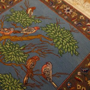 1930s Blue Animalistic Antique Persian Tabriz Rug 2' X 2' 3" Handknotted Wool Carpet - detail view 3