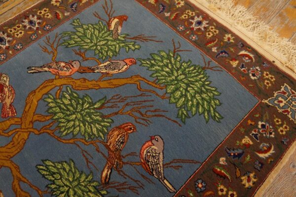 1930s blue animalistic antique persian tabriz rug 2' x 2' 3" handknotted wool carpet 4 1930s blue animalistic antique persian tabriz rug 2' x 2' 3" handknotted wool carpet - detail view 3