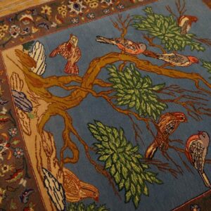 1930s Blue Animalistic Antique Persian Tabriz Rug 2' X 2' 3" Handknotted Wool Carpet - detail view 4