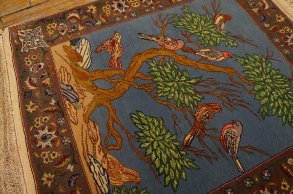 1930s blue animalistic antique persian tabriz rug 2' x 2' 3" handknotted wool carpet 5 1930s blue animalistic antique persian tabriz rug 2' x 2' 3" handknotted wool carpet - detail view 4