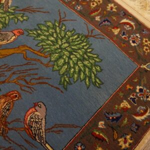 1930s Blue Animalistic Antique Persian Tabriz Rug 2' X 2' 3" Handknotted Wool Carpet - detail view 5